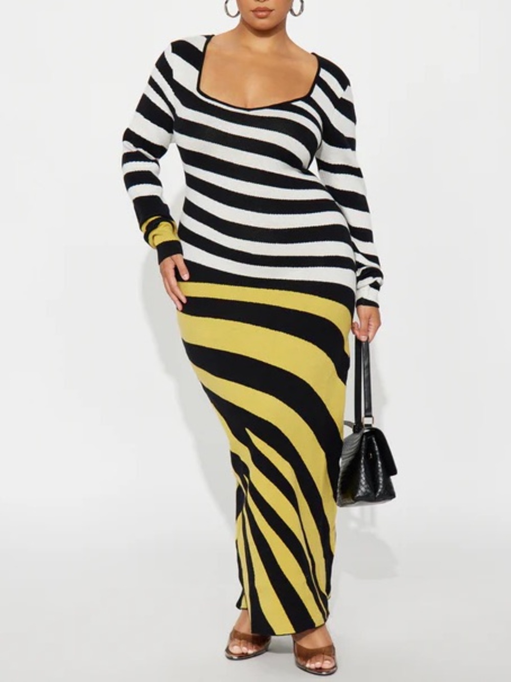 Plus size Striped Maxi Dress - Sleek Scoop Neck